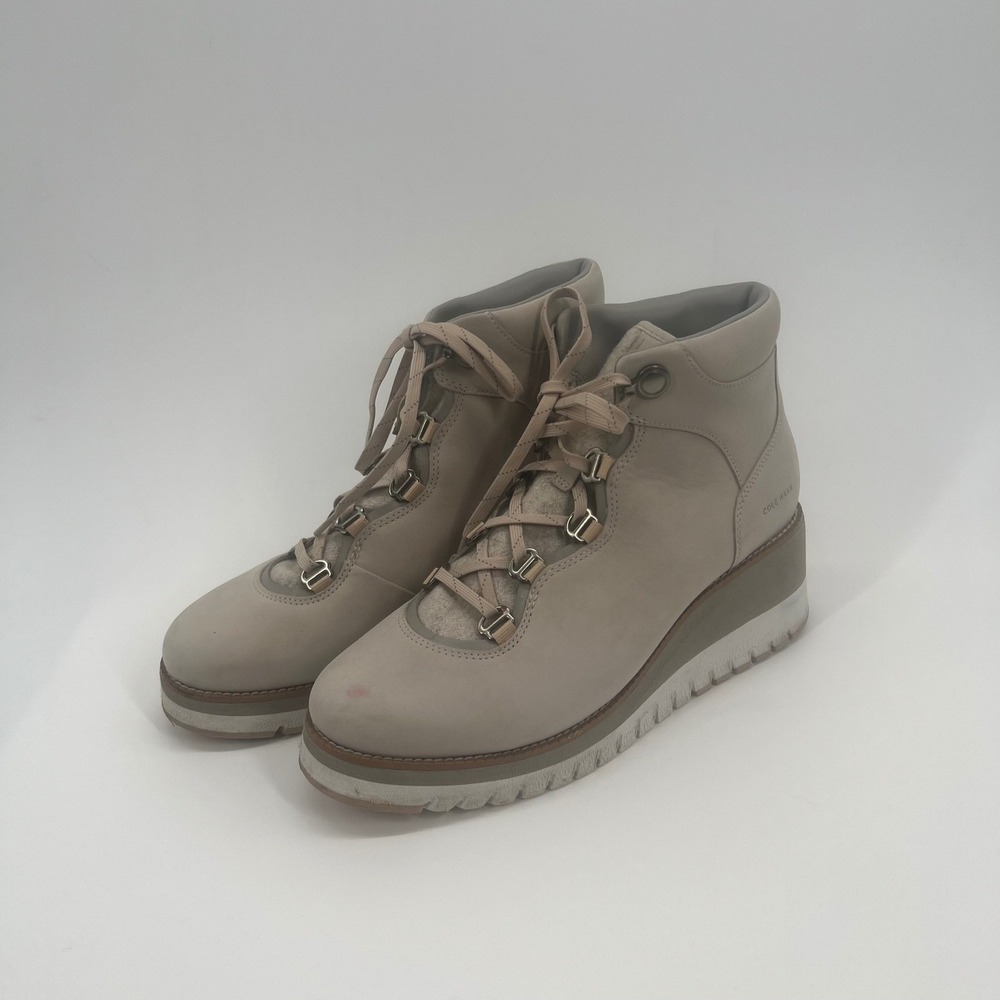 Cole Haan GrandExplore Waterproof Leather Wedge Hiking Boots Beige Size 10B